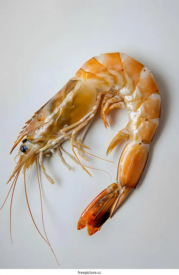 Freshly Cooked Prawn on White Background