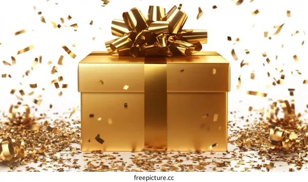 Golden Gift Box with Confetti