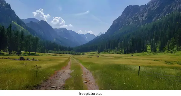 Mountain Path Through Green Valley