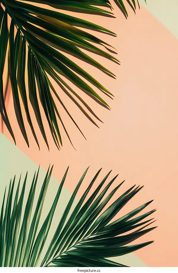 Palm Leaves On Colored Background
