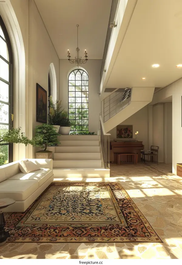 Modern White Interior Design With Elegant Chandelier