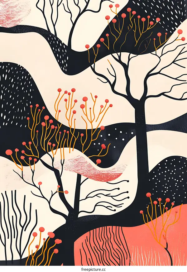 Abstract Art with Branches and Berries