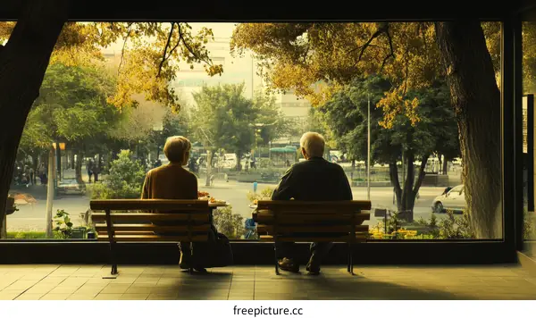 Elderly Couple Relaxing Outdoors by the Window