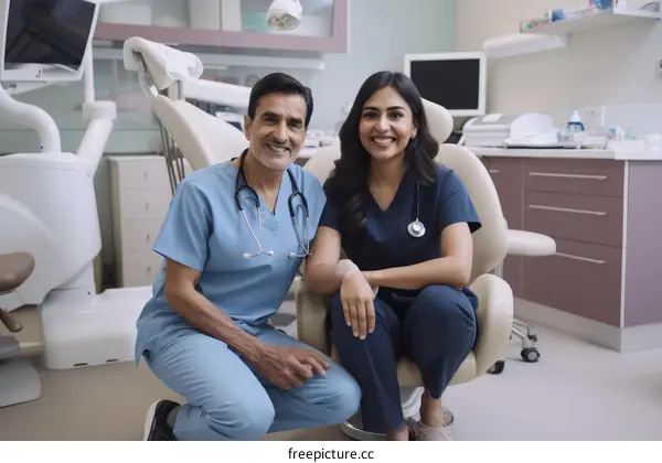 Two healthcare professionals in a dental clinic