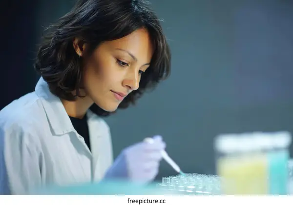 Focused Female Scientist Conducting Laboratory Research