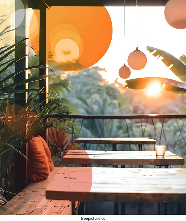 Outdoor Terrace with Sunset and Bokeh