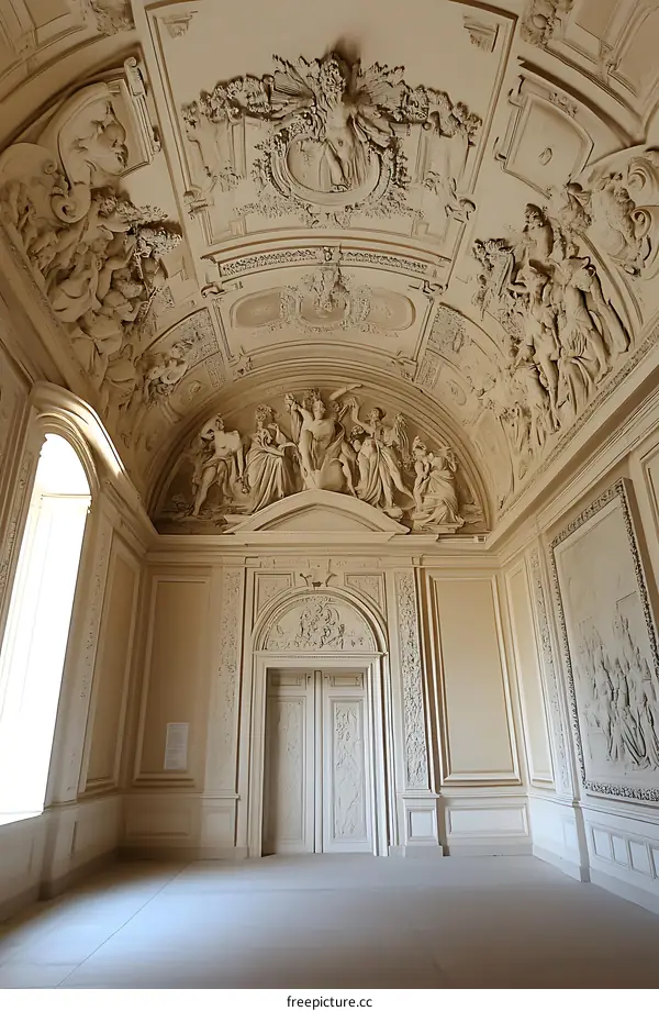 Ornate Ceiling and Walls in a Historic Room