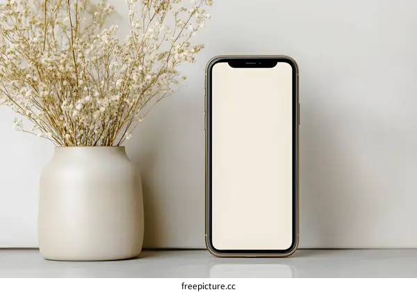 Gold Smartphone with White Flowers in Vase