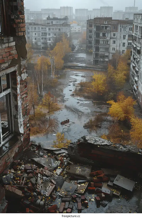 Ruins of a city after a flood