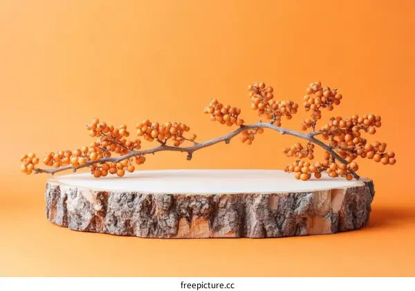 Autumnal Display on a Wooden Slice