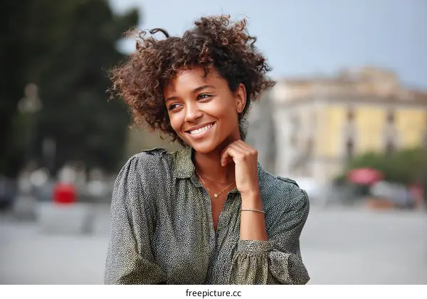 Smiling Woman Outdoors in City
