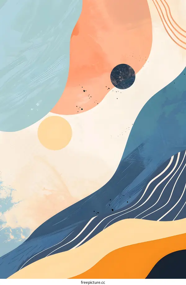 Abstract Art Background With Wavy Lines And Geometric Shapes