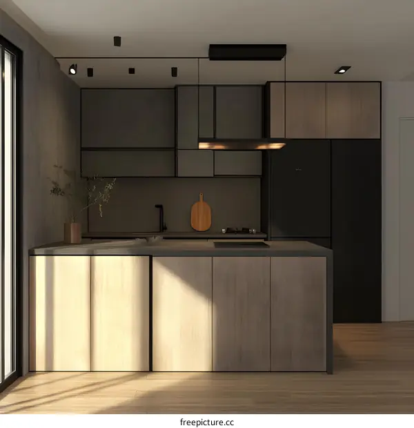 Modern Kitchen Design with Wooden Cabinets and Black Appliances