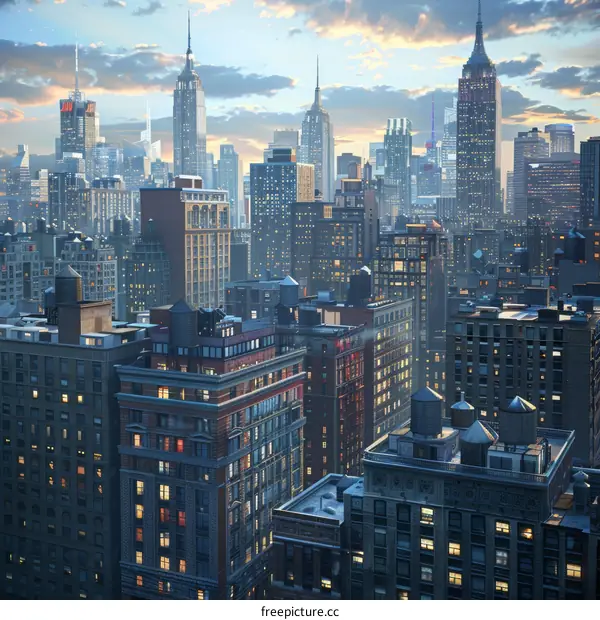 New York City Skyline at Dusk Illustration