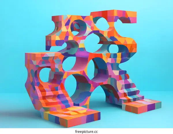 Abstract Colorful 3D Geometric Shapes Design