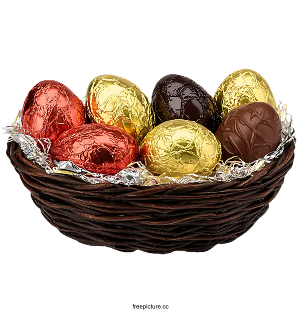 [Transparent Background PNG]Colorful Chocolate Easter Eggs in a Basket