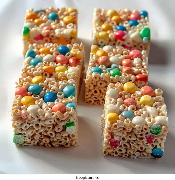 Close-up of colorful and delicious Rice Krispie Treats
