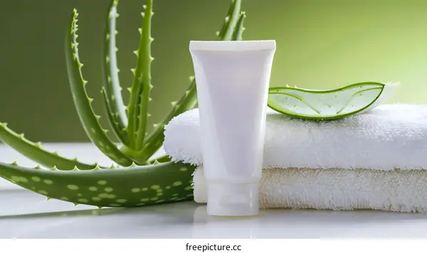 Aloe Vera Plant With Cream Tube And Towel