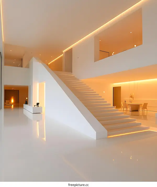 Modern White Staircase Interior Design With Minimalist Decor