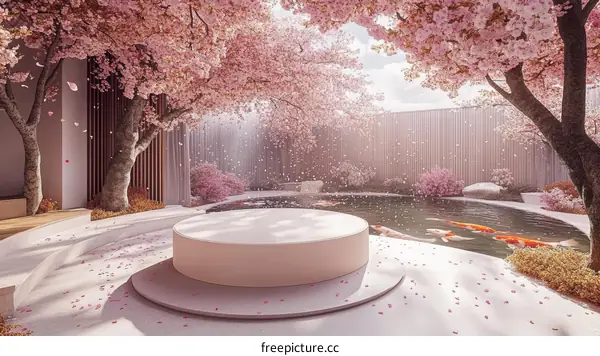 Spring Cherry Blossom Garden Scene Illustration