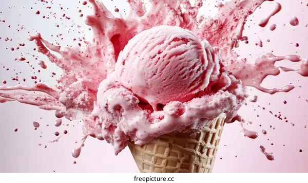 Strawberry Ice Cream Explosion in Waffle Cone