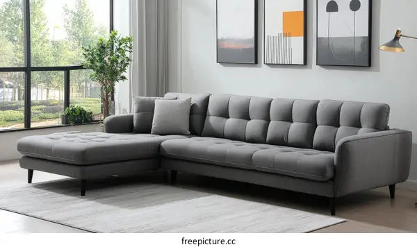 Modern Gray Sectional Sofa in a Stylish Living Room