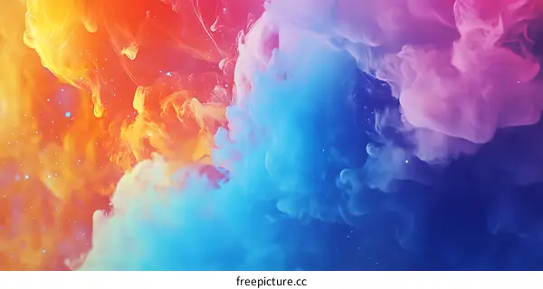 Abstract Colorful Ink Swirls in Water