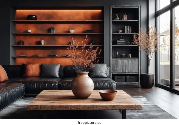 Modern Rustic Living Room Interior Design Illustration