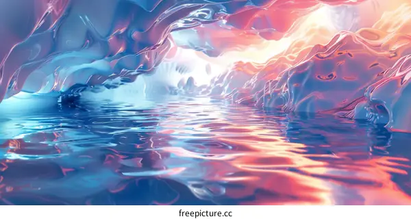 Glossy Pink and Blue Cave with Water