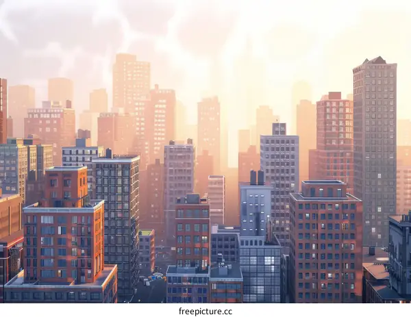 City Skyline with Hazy Sky