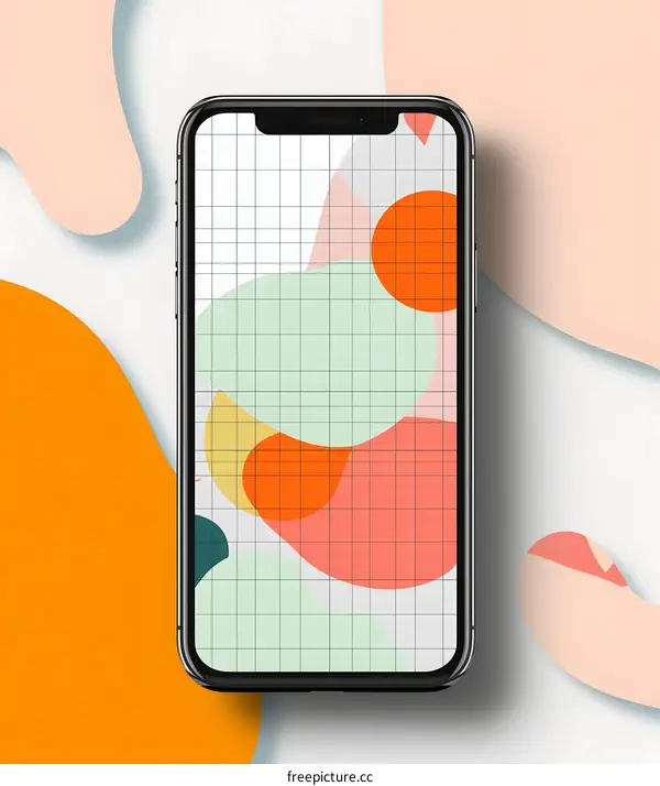 Abstract Phone Background with Grid Pattern and Colorful Shapes