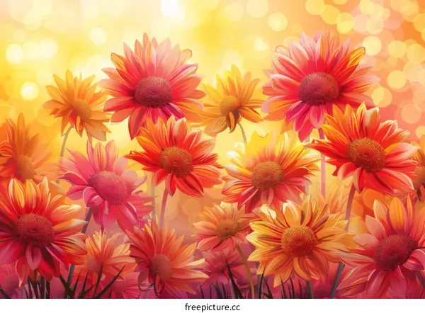 Golden Gerbera Blossoms Swaying in the Gentle Breeze