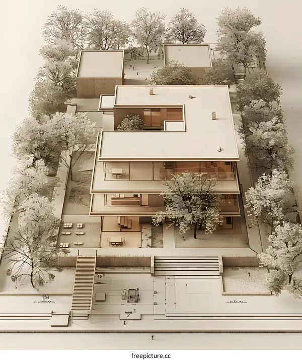 Architectural Model of a Modern Home with Trees
