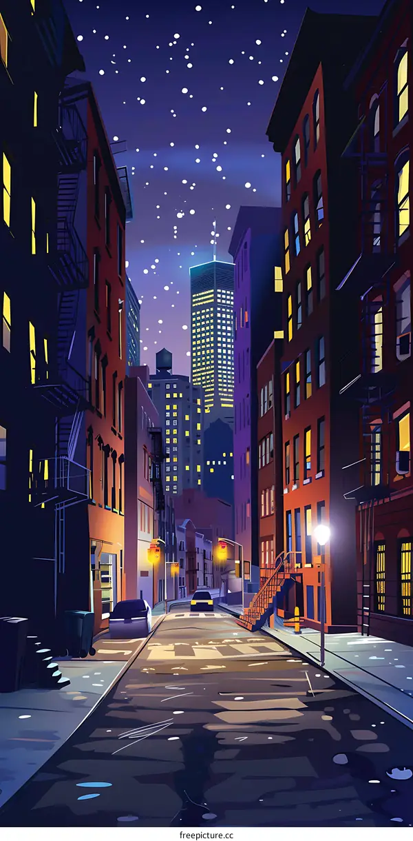 Nighttime View of City Street With Stars