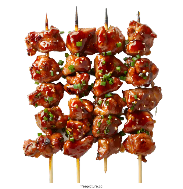 [Transparent Background PNG]Grilled Chicken Skewers with Sesame Seeds and Green Onions
