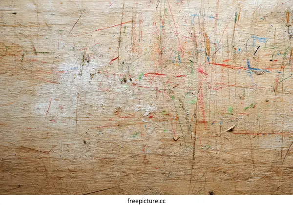 Wooden Surface with Colorful Marks and Scratches