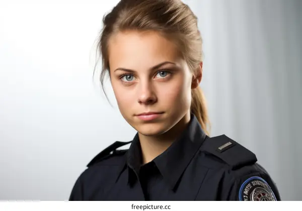 Close-up portrait of a young female police officer