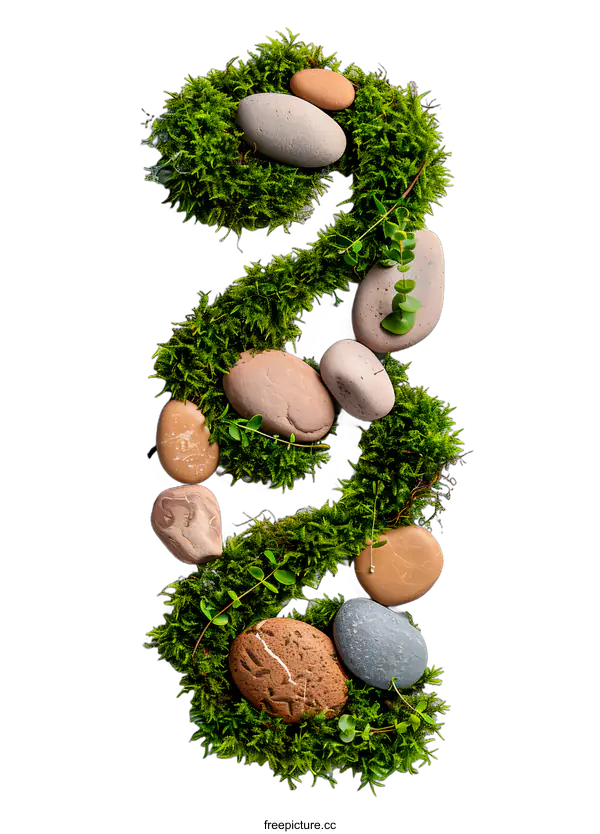 [Transparent Background PNG]Green Moss and Stones Abstract Design