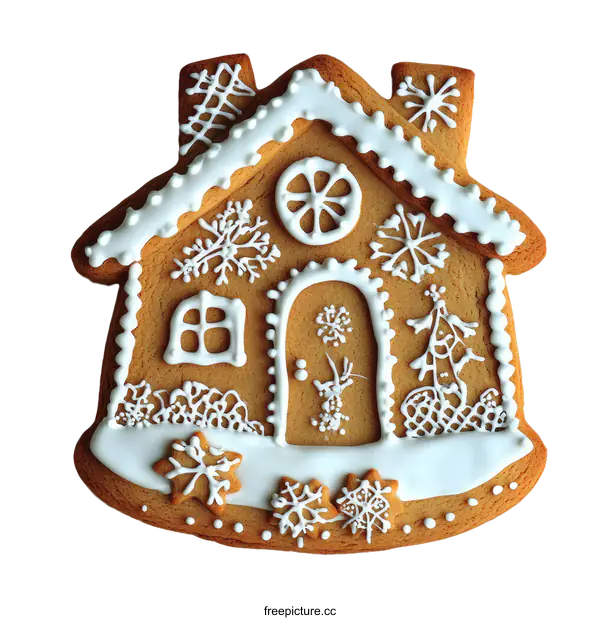 [Transparent Background PNG]Gingerbread House Cookie Decorated with Frosting