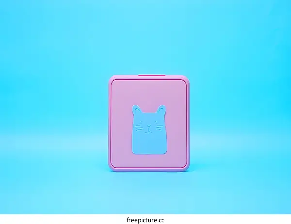 Pink and Blue Plastic Case with Cat Design