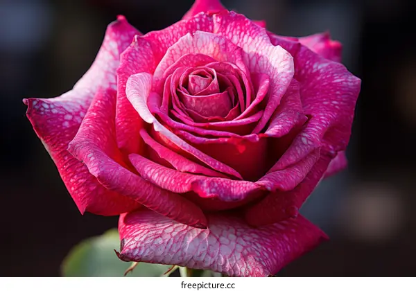 A beautiful pink rose in full bloom with a dark background