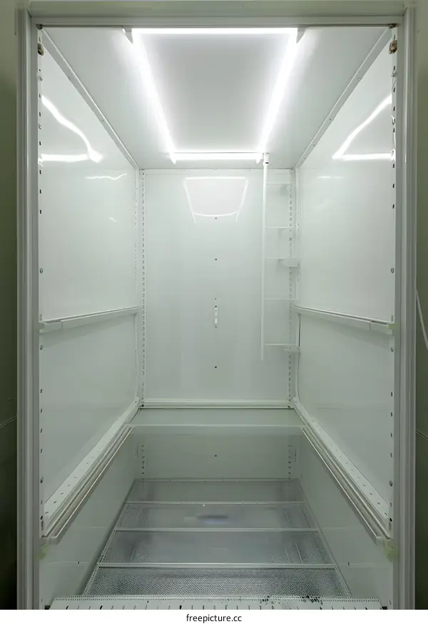 Empty White Cabinet with Metal Shelves