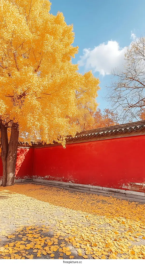 Autumn Leaves Covering Courtyard in Ancient Chinese Style
