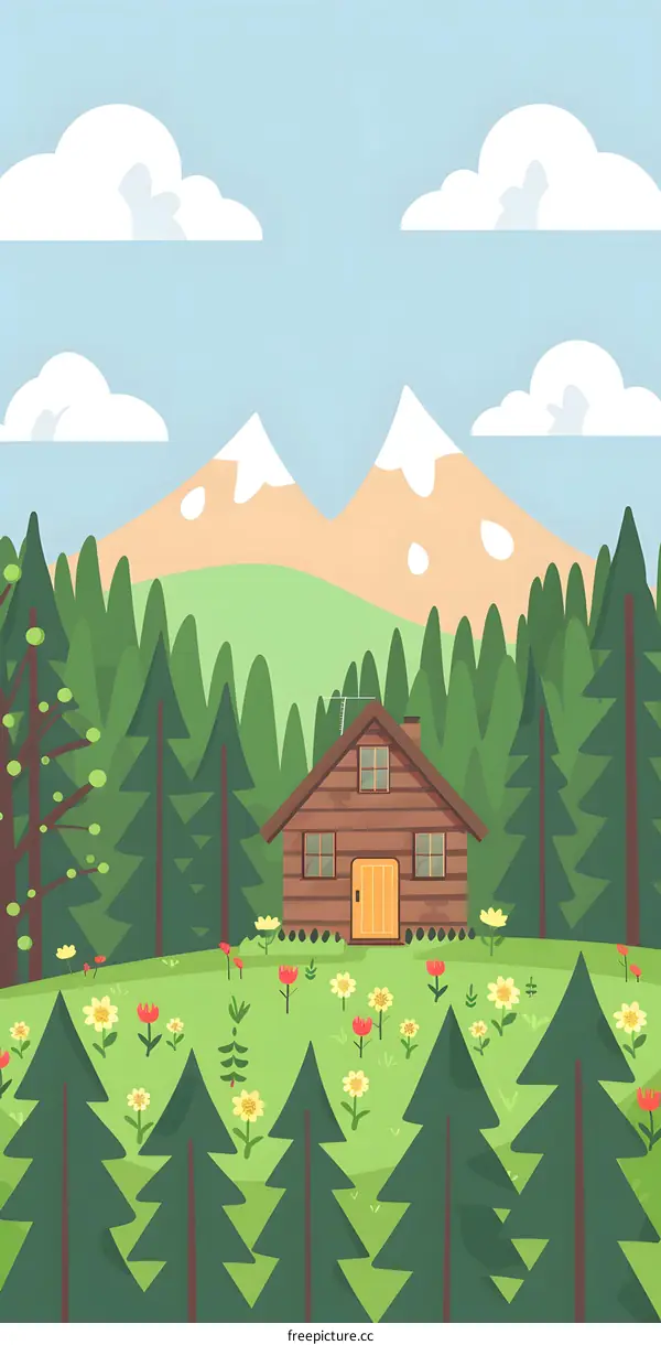 Cabin in the Forest Landscape Illustration
