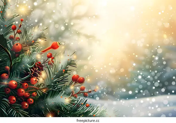 Christmas-decorated holly branch