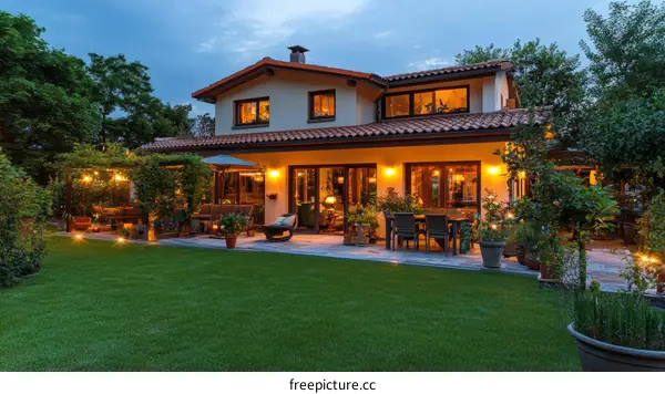 Evening Backyard of a Stylish Home