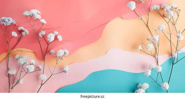 White Flowers on Multicolored Paper Background