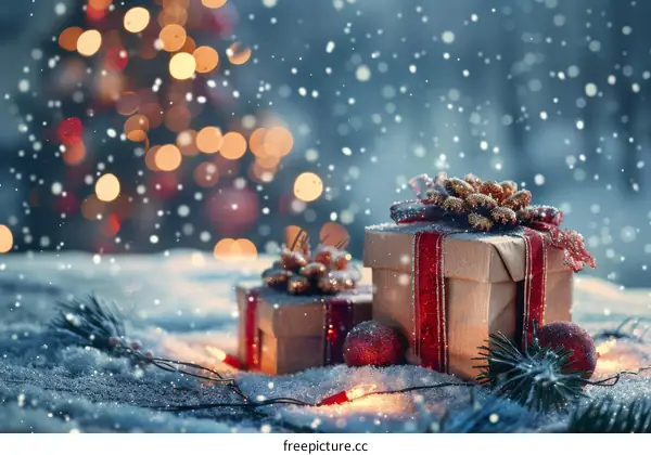 Snowy Christmas Gift Box Scene