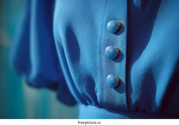 Closeup of a Vibrant Cobalt Blue Dress with Buttons