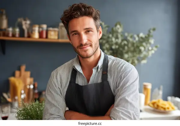 Confident Caucasian Male Chef in Kitchen